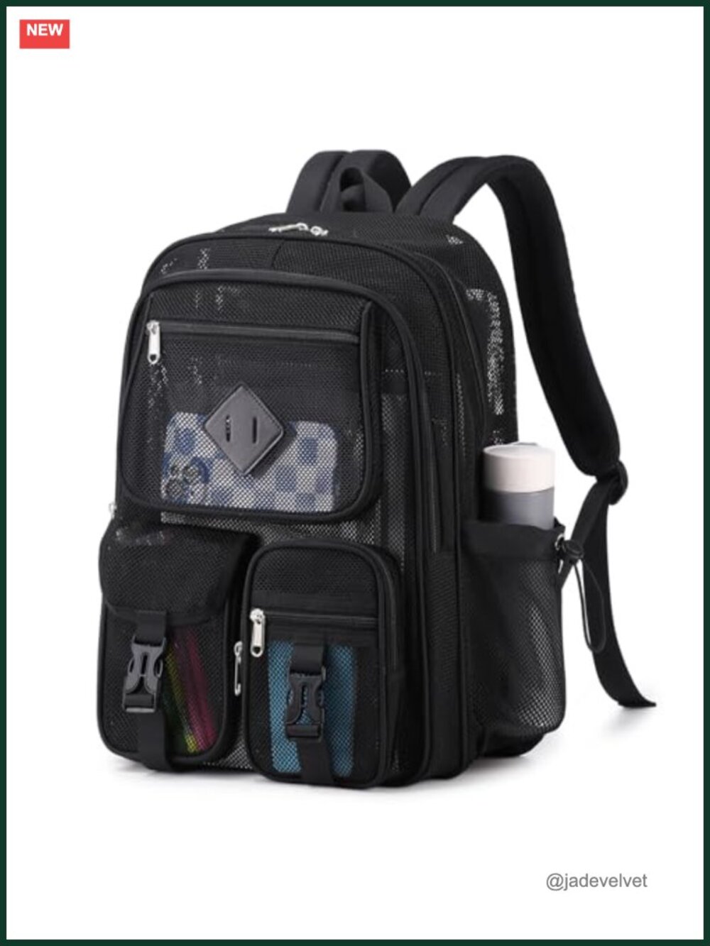 Mesh Backpack Heavy Duty See Through Net Bookbag for School Beach Travel Sports